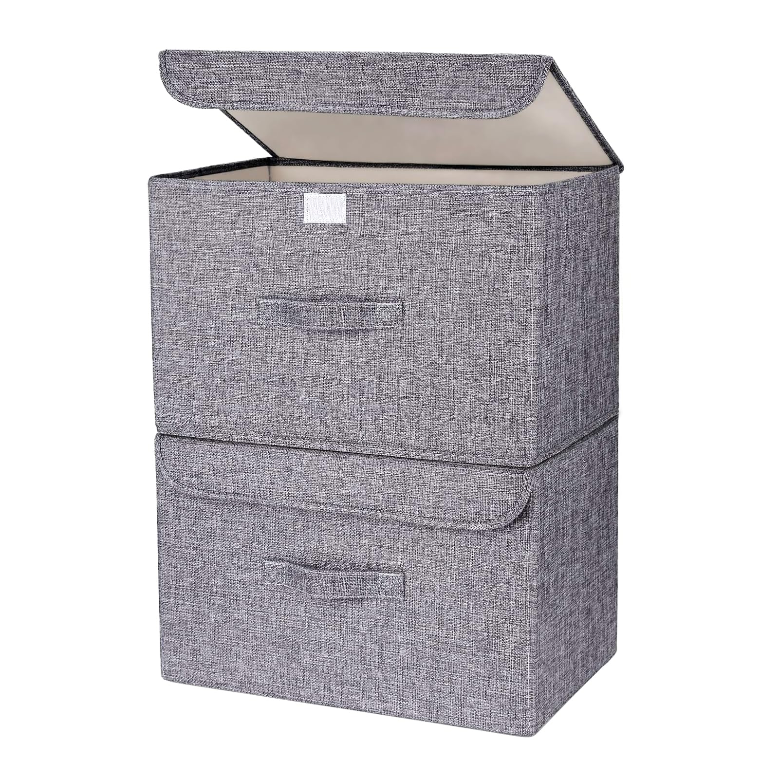 Homsorout Foldable Storage Box with Lid, Pack of 2, Wardrobe Organiser Boxes with Handle Large Linen Closet Organizer and Storage Bins for Shelves, Cupboard, Clothes, Toys, Grey