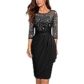 Miusol Women's Elegant Scoop Neck Glitter Sequin Lace Cocktail Party Dress