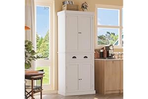 YESHOMY 72" Tall Storage Cabinet with Adjustable Shelves, Kitchen Pantry, Large Cupborad with 1 Drawer, Metal Handle, for Living Room, Bathroom, White