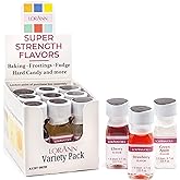 LorAnn SS Variety pack, 1 dram (.125 fl oz - 3.7ml - 1 teaspoon) bottles - 12 pack, includes 1 bottle each of: cake batter, cherry, cinnamon, cotton candy, grape, green apple, lemon, peppermint, pineapple, raspberry, strawberry, and watermelon.