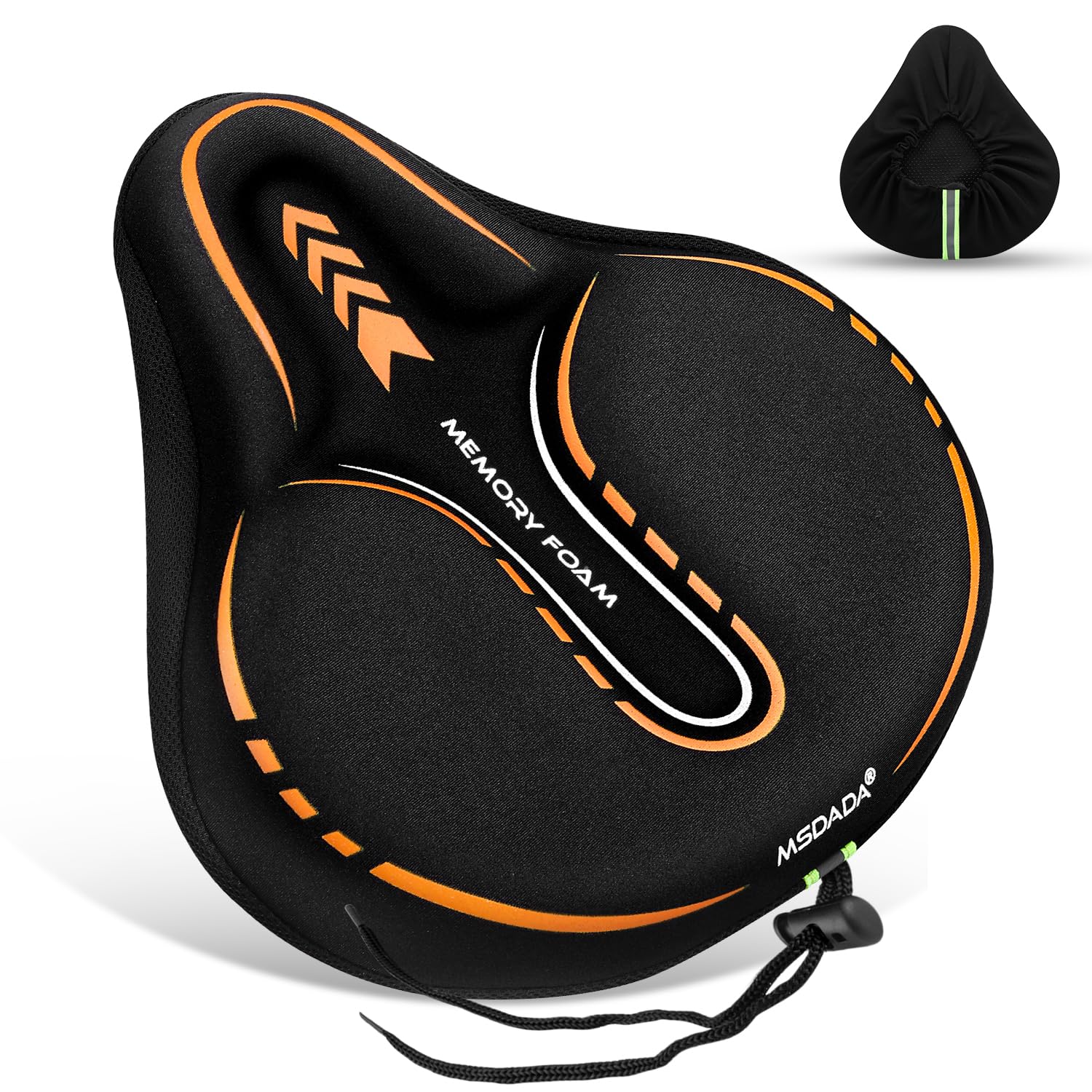 MSDADA Padded Bike Seat Cover - Extra Large Soft Cushion for Men & Women, Comfortable Gel Seat Cover for Indoor/Outdoor Cycling(Orange)
