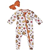 Mud Pie baby-girls Thanksgiving Turkey Sleeper and Headband Set