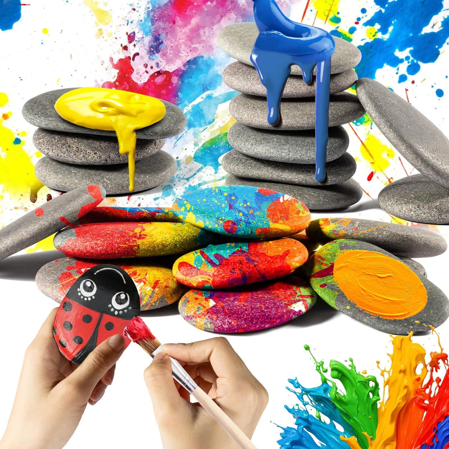 Paintings - Sukh 7PCS Flat Painting Rocks - Paintable Rocks,2-3 Inches River Rocks for Painting,Rock Painting Supplies,DIY Flat Stones to Paint for Arts, Crafts, Decoration, Outdoor,Garden, Family, DIY Project