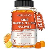 NUELATION Vegan Omega 3 Gummies for Kids with DHA – Gelatin Free, Gluten Free Omega 3 6 9 Supplements Support Brain, Eye, Body & Heart Health, Immune & Joint Support – 60 Gummies, 30 Servings