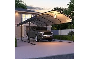 IWDOO 12 x 24 FT Metal Carport, Outdoor Heavy Duty Car Port with Galvanized Steel Roof and All-Metal Frame, Multi-Purpose Carports with Reinforced Base, Garage Car Shelter for Car, Truck and Boats