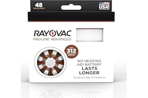 Newest Rayovac Proline Advanced Size 312, Active Core. 48 Batteries, Made in USA