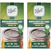 Ball Regular Mouth Lids and Bands - 12 Lids per Pack (2 Pack) - Fits Kerr Mason Jars + M.E.M Rubber Jar Opener Included