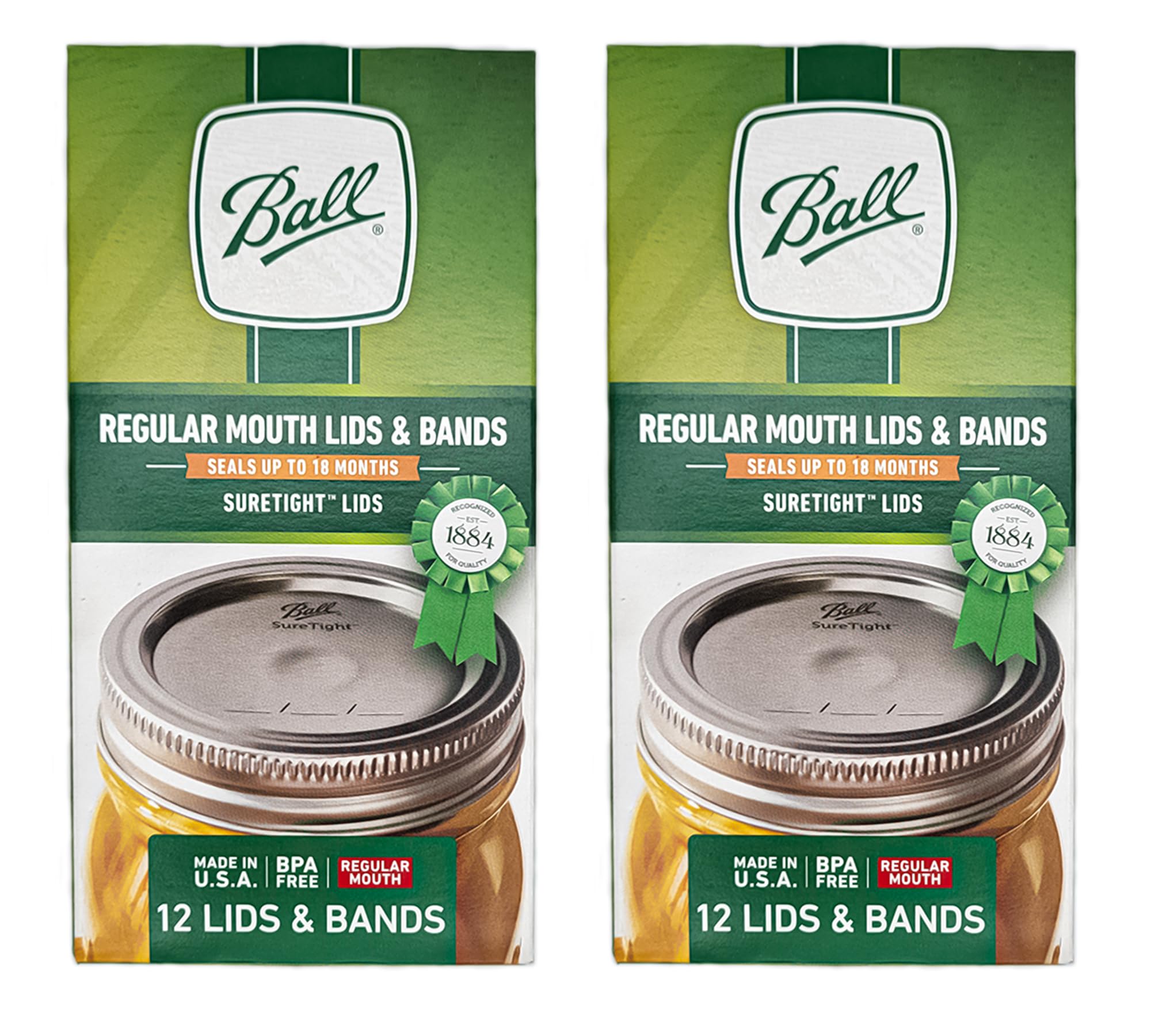 Photo 1 of Ball Regular Mouth Lids and Bands - 12 Lids per Pack (2 Pack) - Fits Kerr Mason Jars + M.E.M Rubber Jar Opener Included