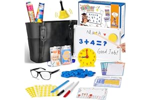 Alritz Pretend Play Teacher Set Classroom Learning Education Includes Reusable White Board Bell Clock and More, Be Teacher Student, for Boys Girls 5 6 7 8 9 10 11 12 +Years Old