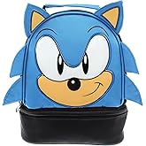 Bioworld Sega Sonic the Hedgehog Lunch Bag Big Face Dual Compartment Lunch Box Kit 10"
