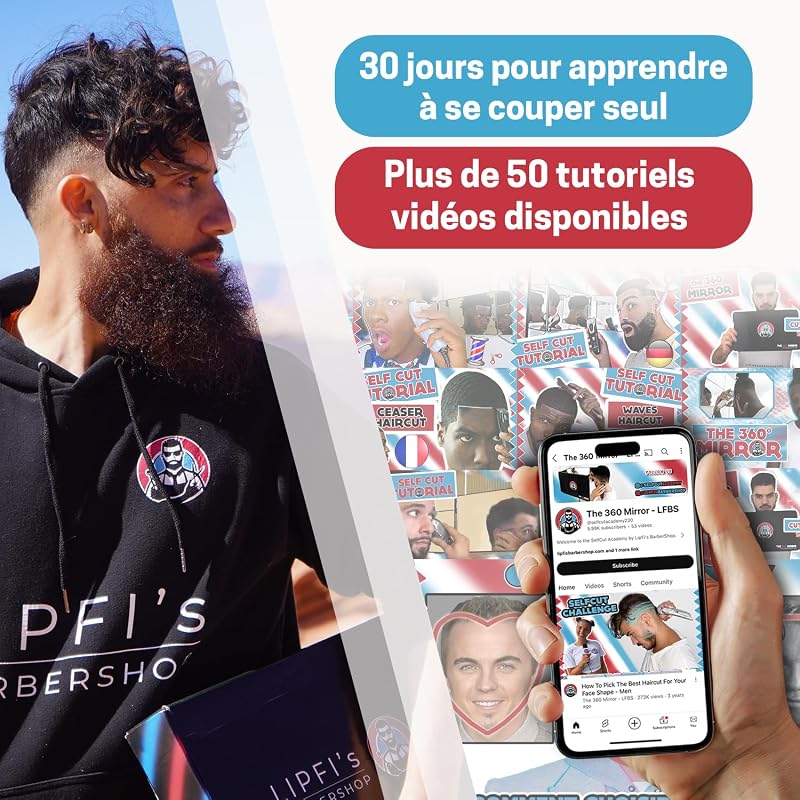 Miroir 3 Faces à LED + support plateau - Se couper les cheveux + barbe seul — photo 7 sur 8