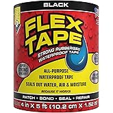 Flex Tape Strong Rubberized Waterproof Tape, Black, 4 in x 5 ft, 1-Pack | Patch, bond, seal, repair, works underwater, strong adhesive, roof leaks, gutters, pipes, pools, boats, RV, UV resistant