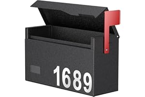 Uniclife Mailboxes for Outside, Wall Mount Mailbox with Flag and Mailbox Number Stickers, Large Metal Mail Box for House, Modern Post Box for Outdoor Office Home, (No Locking Mechanism)