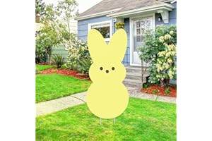 GUPESXU Easter Bunny Yard Sign Decoration with Stakes, Large Welcome Bunny Decoration Outdoor for Spring Happy Easter Garden Lawn Supplies (Yellow)