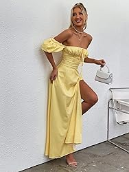 Women's Summer Puff Sleeve Floral Split Maxi Dress