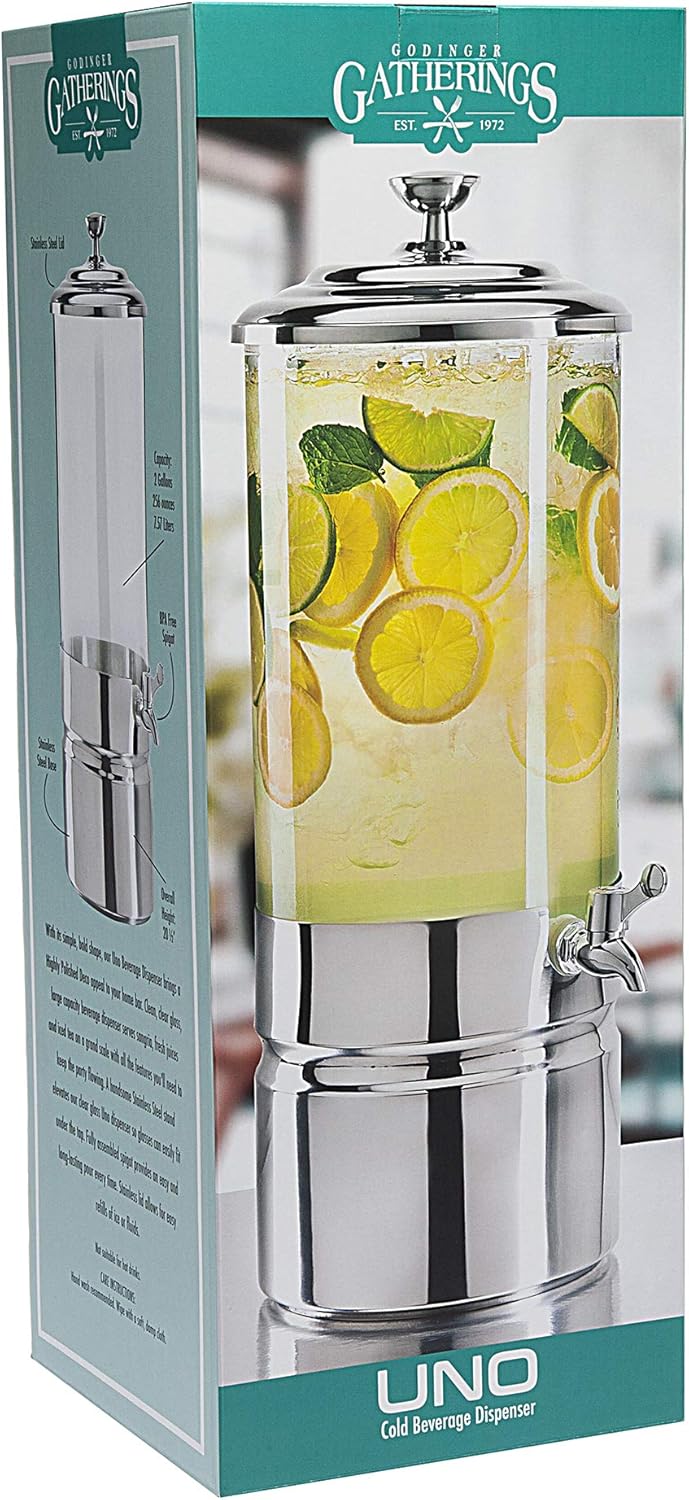  | Godinger Beverage Dispenser, Cold Drink Dispenser, Iced Beverage Server, Stainless Steel and Glass - 2 Gallons: Iced Beverage Dispensers