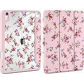Loyrina Case for iPad (A16) 11th Generation 11 inch 2025 /iPad 10th Gen 10.9 2022- Cute Patterns Light Pink Cover with Clear Back Shell Auto Wake Sleep Trifold Stand & Pencil Holder, Elegant Rose