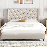 Yaheetech Full Bed Frame Upholstered Platform Bed with Wing Side Tufted Headboard/Sturdy Wooden Slat Support/No Box Spring Ne