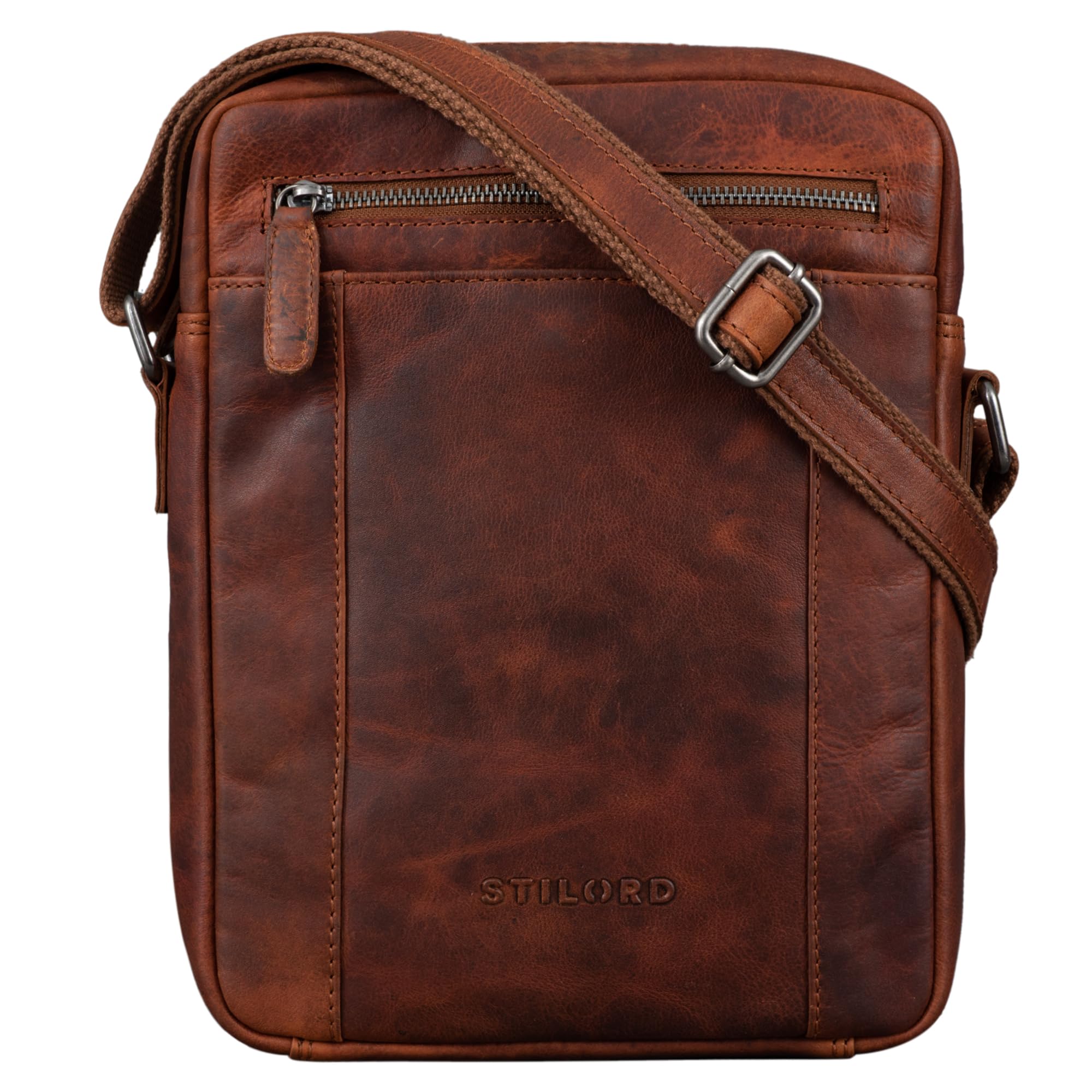 STILORD 'Fox' Men's Small Leather Messenger Bag for Vintage Cross Body Bag for 10.1 to 10.5 Inch Tablet-PC Genuine Leather, Santana - Brown, L, Vintage