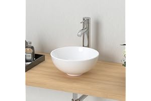 J-FAMILY 11'' Small Vessel Sink Bowl Bathroom Above Counter Vanity Sink Round White Ceramic Small Lavatory Wash Hand Basin