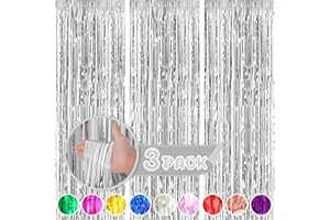 BEEYAKY 3 Pack 3.2ft x 8.2ft Silver Metallic Foil Fringe Curtains, Tinsel Streamers Bachelorette Party Decorations, Streamers Birthday Decorations, Streamers Party Decorations for Graduation, Baby Shower