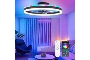 ORITHAM RGB Ceiling Fans with Lights, 20" Fandelier Low Profile Ceiling Fan with Light, Modern Flush Mount Ceiling Fan Light with Remote/APP Control, Bedroom Chandelier Fan Fixture for Indoor(Black)