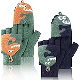 SATINIOR 2 Pairs Winter Kids Fingerless Gloves Toddler Finger Mittens Knit Convertible Half Finger Mitten Flap Aged 3-10