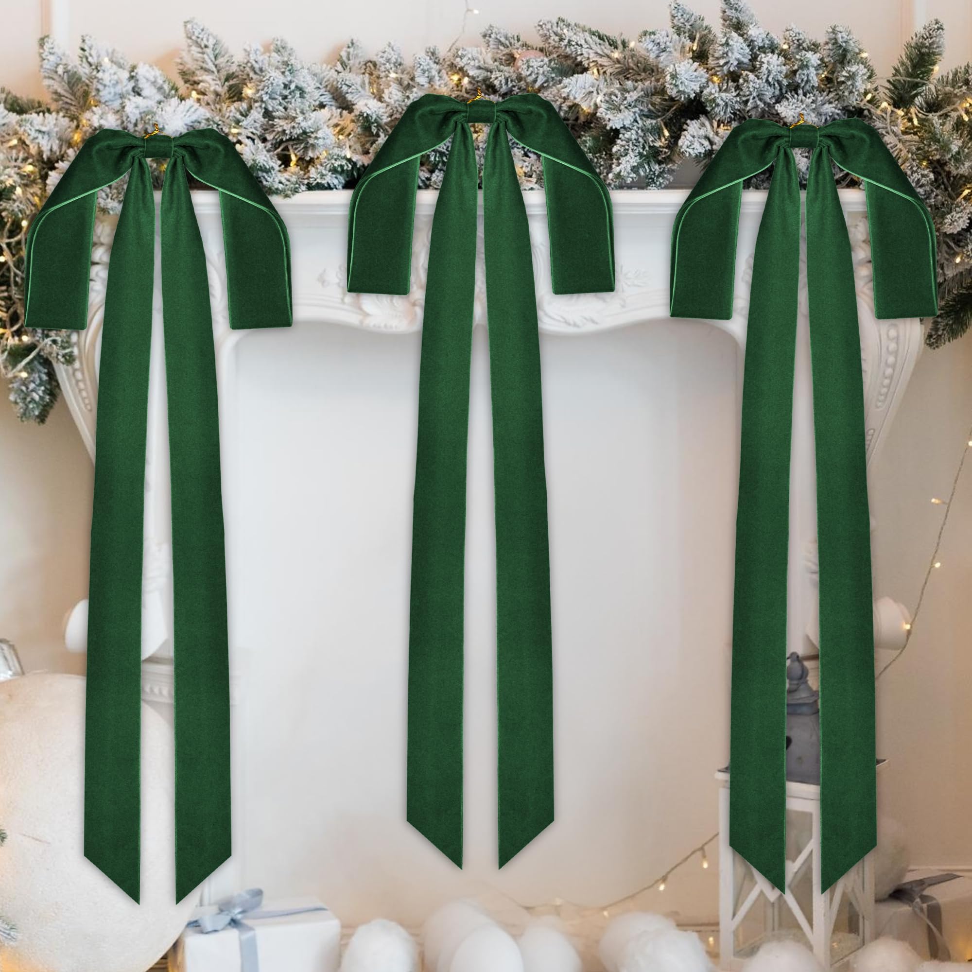 View 1 of **MISSING PARTS**
 5 Pieces Large Dark Green Velvet Christmas Bows 35 x 16 Inch Christmas Swag Bow Pre Tied Fence Staircase Wreath Bows Holiday Tree Topper for Xmas Home Door Outdoor Decorations