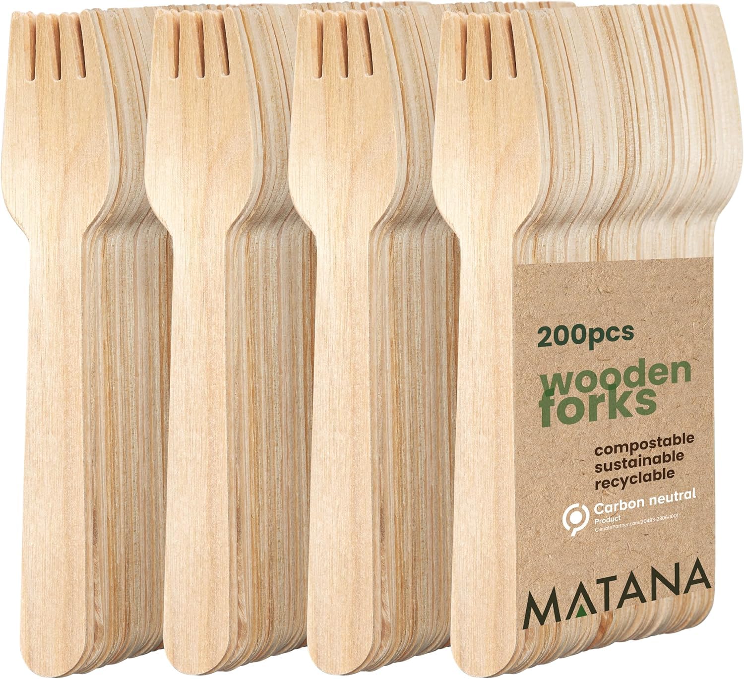 MATANA 200 Premium Wooden Forks – 16 cm Birch Wood, Smooth & Splinter-Free, Plastic-Free Party Cutlery for BBQs, Picnics, Weddings & Catering - Compostable and Biodegradable