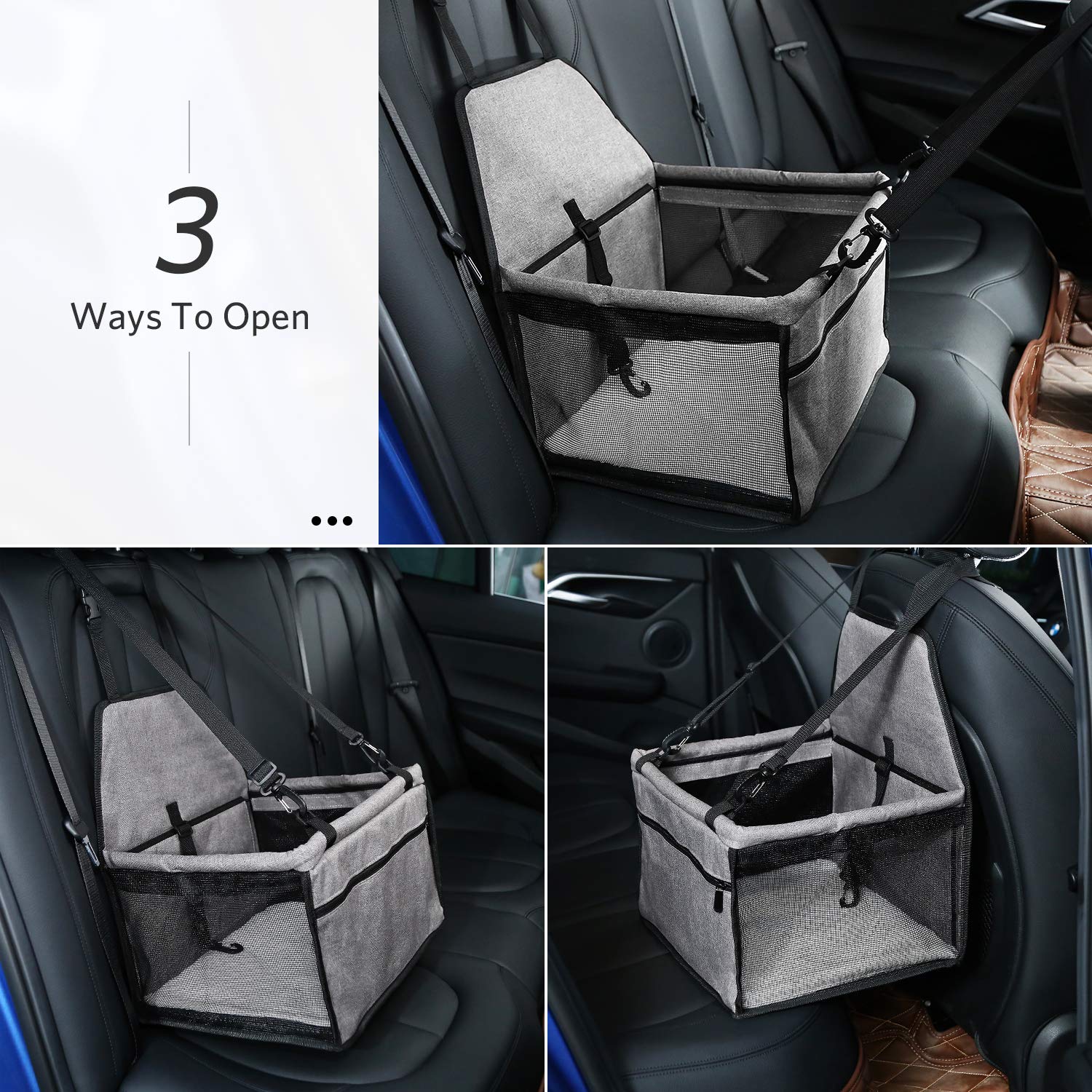 Pet Car Booster Seat for Dogs Cats Pet, Folding Pet Car Seats Cat Car Travel Safety Seat Pet Carrier Bag with Clip-On Safety Leash and Zipper Storage Pocket - KatzeTatze