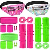 Handepo 20 Pcs 80s Accessories Neon Leg Warmers Holographic Fanny Pack Wristbands Headband Hair Scrunchies for Women Yoga Running Hiking Party Supplies
