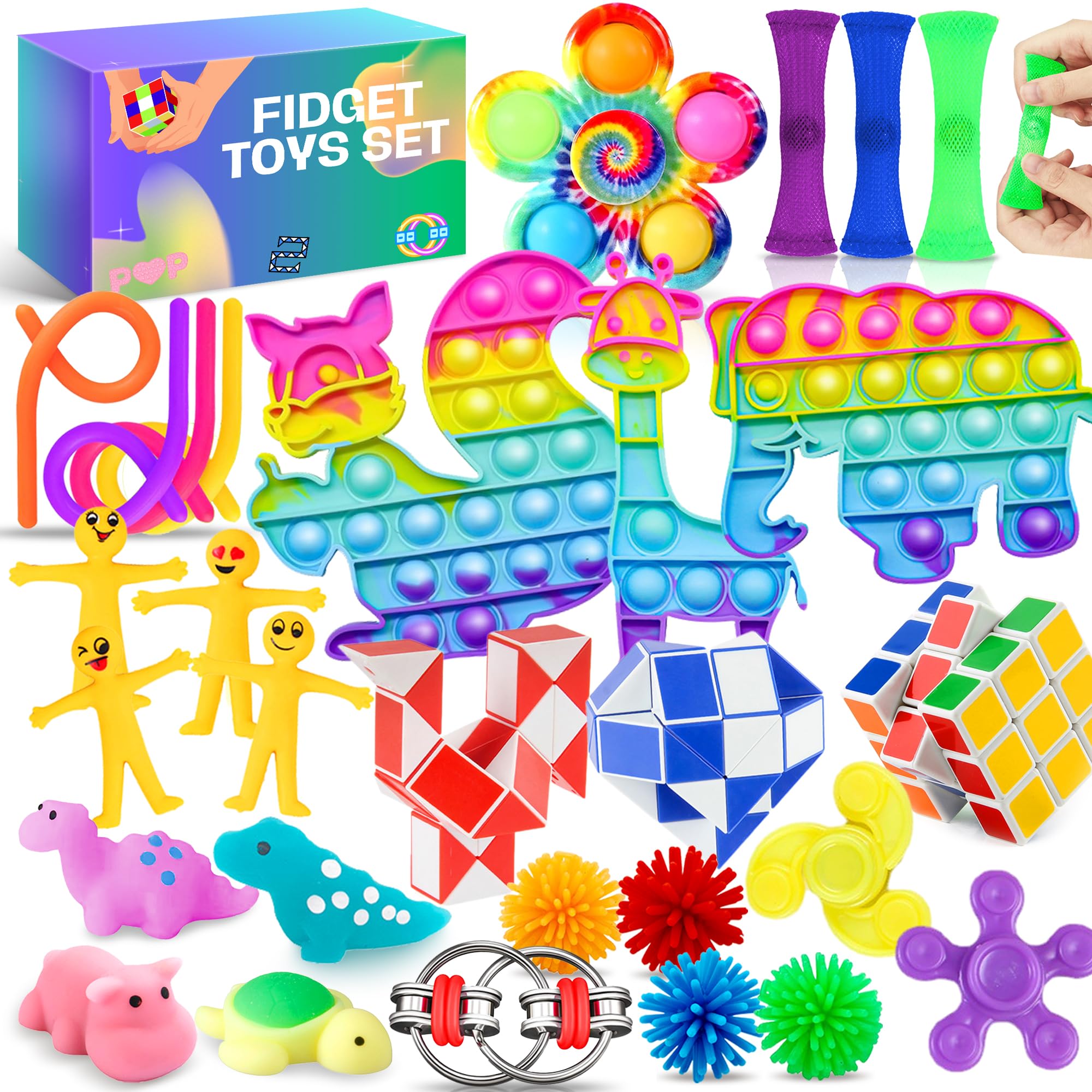 Lubibi Fidget Toys Set, 30 Pcs Fidget Pack With Box, Sensory Anxiety Relief Stress Toys for Autism, Fidget Pack for Party Favors Birthday Party Gifts For Kids, Fun Fidget Toy Set Classroom Reward