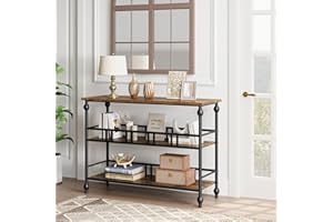MemoryField Space-Saving 3-Tier Console Table for Sofa or Entryway, Rustic Narrow Side Table with Storage Shelves, Modern Sli