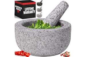 Heavy Duty Small Mortar and Pestle Set, Hand Carved from Natural Granite, 1.5 Cup Capacity, Make Fresh Guacamole, Salsa, Pest