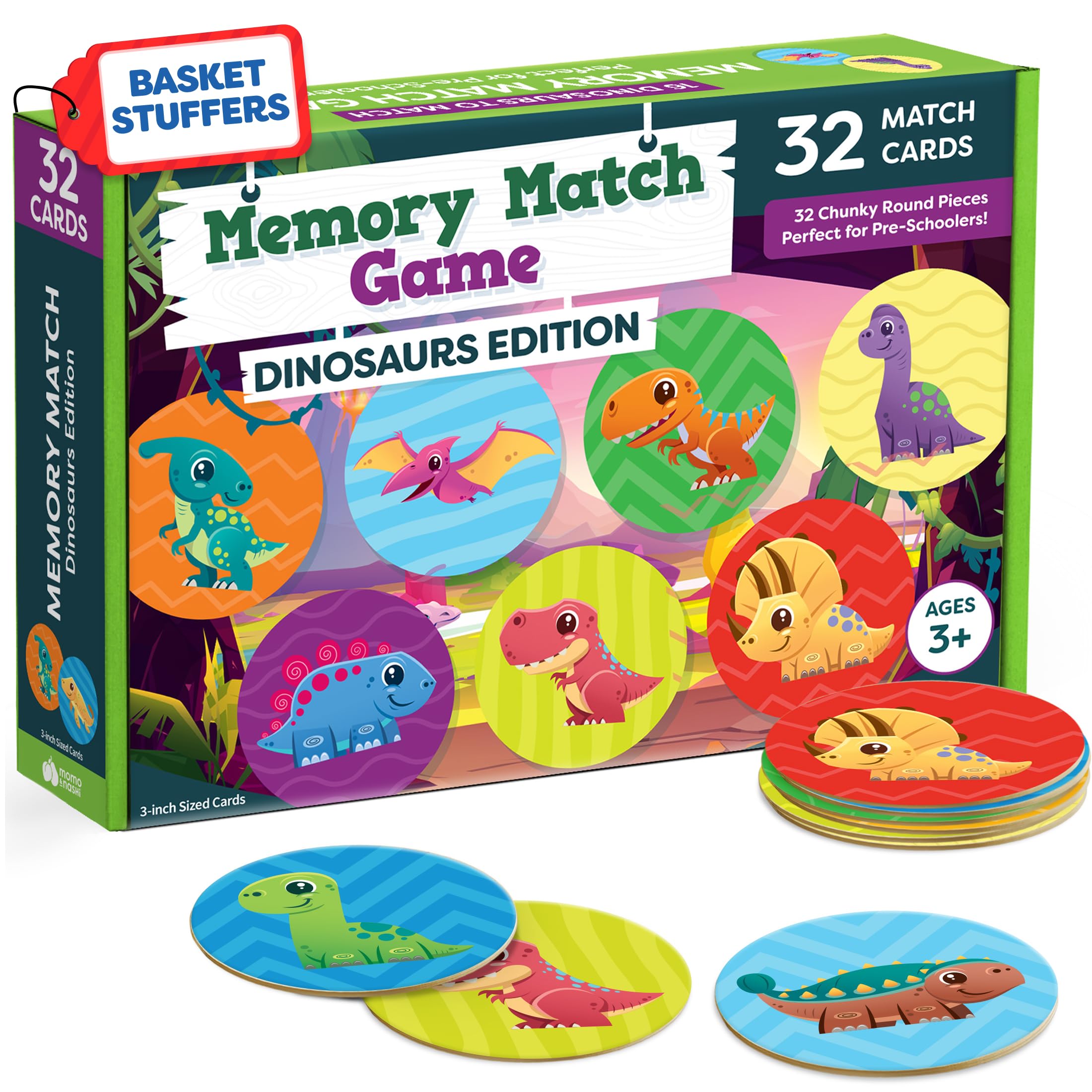Momo & Nashi Dinosaur Toys for Kids 3-5 Matching Game - 32pc Dinosaur Games for Kids Memory Game - Kindergarten Preschool Educational Toys - Gifts for 3 Year Old Boys & Girls - Easter Basket Stuffers