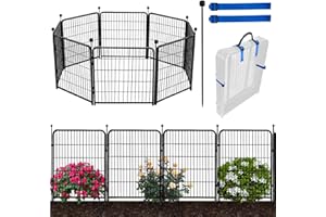 ADAVIN 48 in(H) Garden Fence Without Gate, 8 Panels Total 17.7 Ft(L), Dog Fence Outdoor for Yard, Fencing for Garden beds, Dog Digging Fence Barrier, Black Iron Metal Heavy Garden Fences and Borders