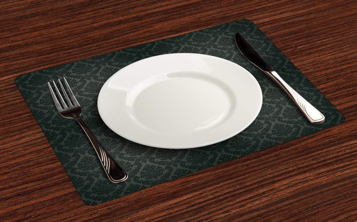 Ambesonne Dark Grey Place Mats Set of 4, Damask Motifs