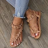 Pearl and Rhinestone Boho Sandals for Women Summer Dressy Wedding Shoes Rhinestone Sandals Strappy Bohemian Flat Sandal Cute Bride Bridesmaid Sandal for Women Beach Vacation Shoes