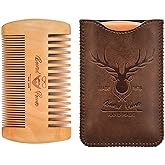 Menesia Wooden Beard Comb & Durable Case for Men Beard, Fine & Coarse Teeth, Men's Wood Pocket Comb for Beards & Mustaches &
