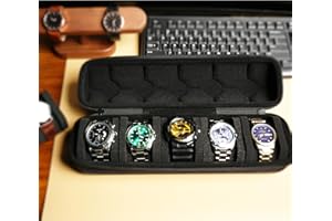 SAFEBUDDY men's5 slots Watch travel case box, hard wristwatch carry case with soft pillow, timepiece storage organization dis