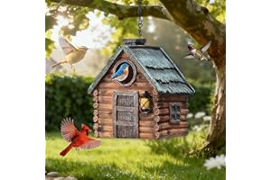 MINWOLF Bird Houses for Outside Real Wood-Look Resin Bird House with Hanging Chain – Waterproof & Durable Forest Birdhouses for Outdoors for Bluebird Finches Cardinals Bird Nesting Garden, Patio, Yard
