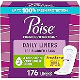 Poise Daily Liners, Incontinence Panty Liners, 2 Drop, Long, 176 ct
