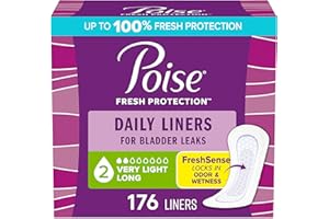 Poise Daily Liners, Incontinence Panty Liners for Bladder Leaks, 2 Drop Very Light Absorbency, Long Length, 176 Count of Pantiliners (4 Packs of 44), Packaging May Vary
