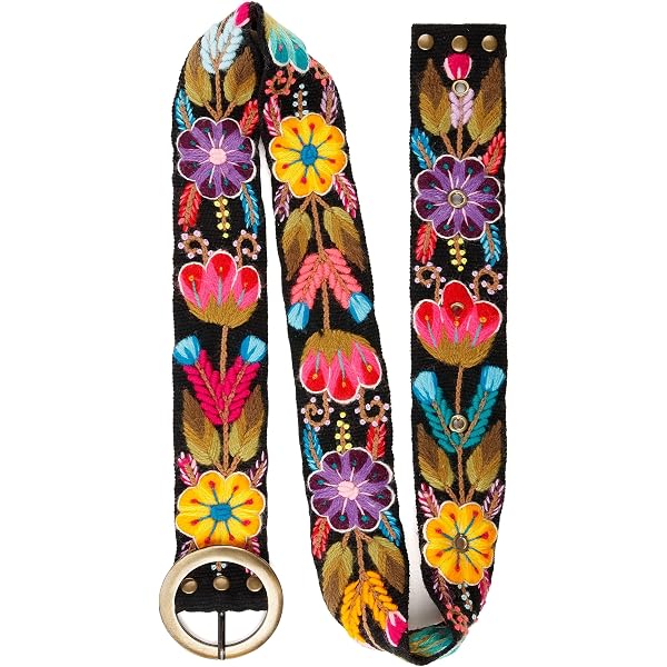 Tey-Art Flora Hand Embroidered Fair Trade Wool Belt (S  display picture 2