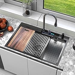 33x22 inch Black Waterfall kitchen Sink Drop In