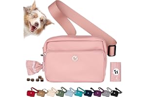 Puppington 3-in-1 Crossbody Bag & Dog Treat Pouch for Pet Training - Matching Poop Bags & Built-In Poop Bag Dispenser - Zippered Pockets - Dog Walking Bag for Office to Off-Leash (Blush Pink)