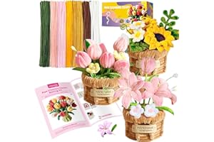 MQOALA 450 Pcs Pipe Cleaners Craft,8 Assorted Colors Pipe Cleaners Bulk, for DIY Tulip, Sunflower, and Lily Basket Kit with Floral Wires, Gardening Tape, Pearls