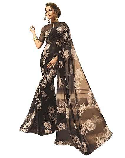 Womens Georgette Saree With Blouse Piece (RKSCTAMANNA018_Black)