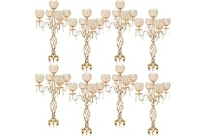 Nitial 5 Arm Crystal Candelabra Centerpieces for Tables 27 Inch Tall Crystal Candle Holders Bowl Candelabra Table Centerpieces Decor for Wedding Christmas Dinner Party Events (Gold,8 Pcs)