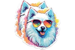 BLISS MONKEY CO. (2 Pack) American Eskimo Dog Stickers - American Eskimo with Sunglasses - Choose FromOver 100 Dog Breeds - 5 Inches On Longest Side - Premium Vinyl - Made in USA - BMCS0303
